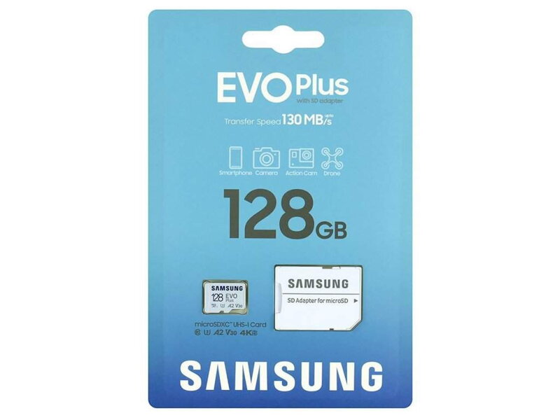 Samsung EVO PLUS microSDXC 128GB UHS-I U3 A2 V30 class 10 + SD adaptér Samsung EVO PLUS microSDXC 128GB UHS-I U3 A2 V30 class 10 + SD adaptér